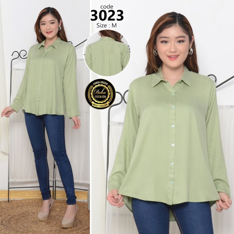 KEMEJA WANITA KATUN RAYON TWILL 30s - 3023-Hijau M
