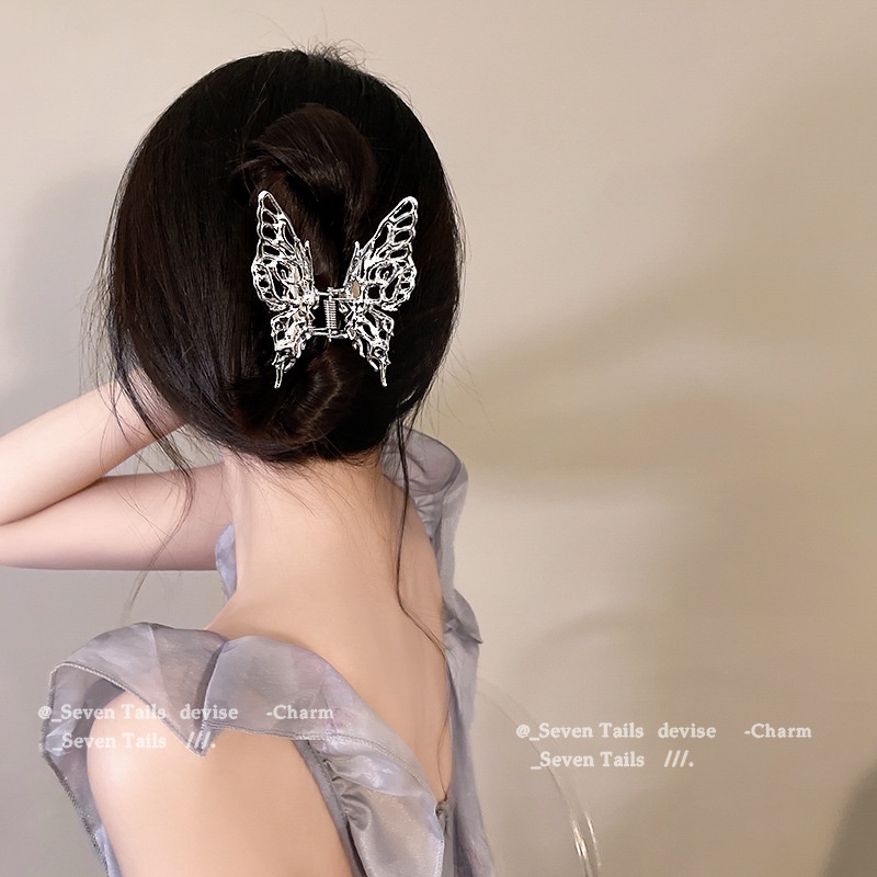 Jepit Rambut Model Butterfly Cross Warna Silver Untuk Wanita