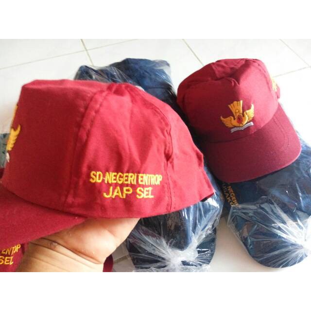 AM Promo  Topi SD bordir Logo tutwuri + identitas sekolah