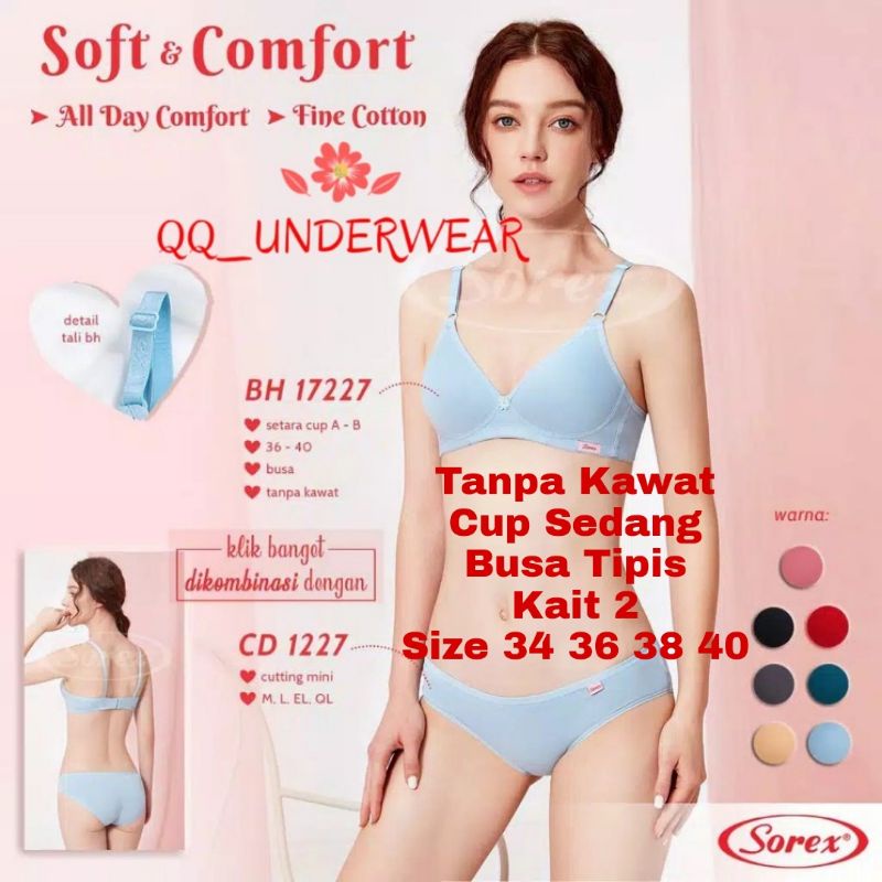 Bra Sorex 17227 Tanpa Kawat Busa Tipis Size 34-40 Kait 2 / Bh Sorex 17227 / Bra Sorex 17227