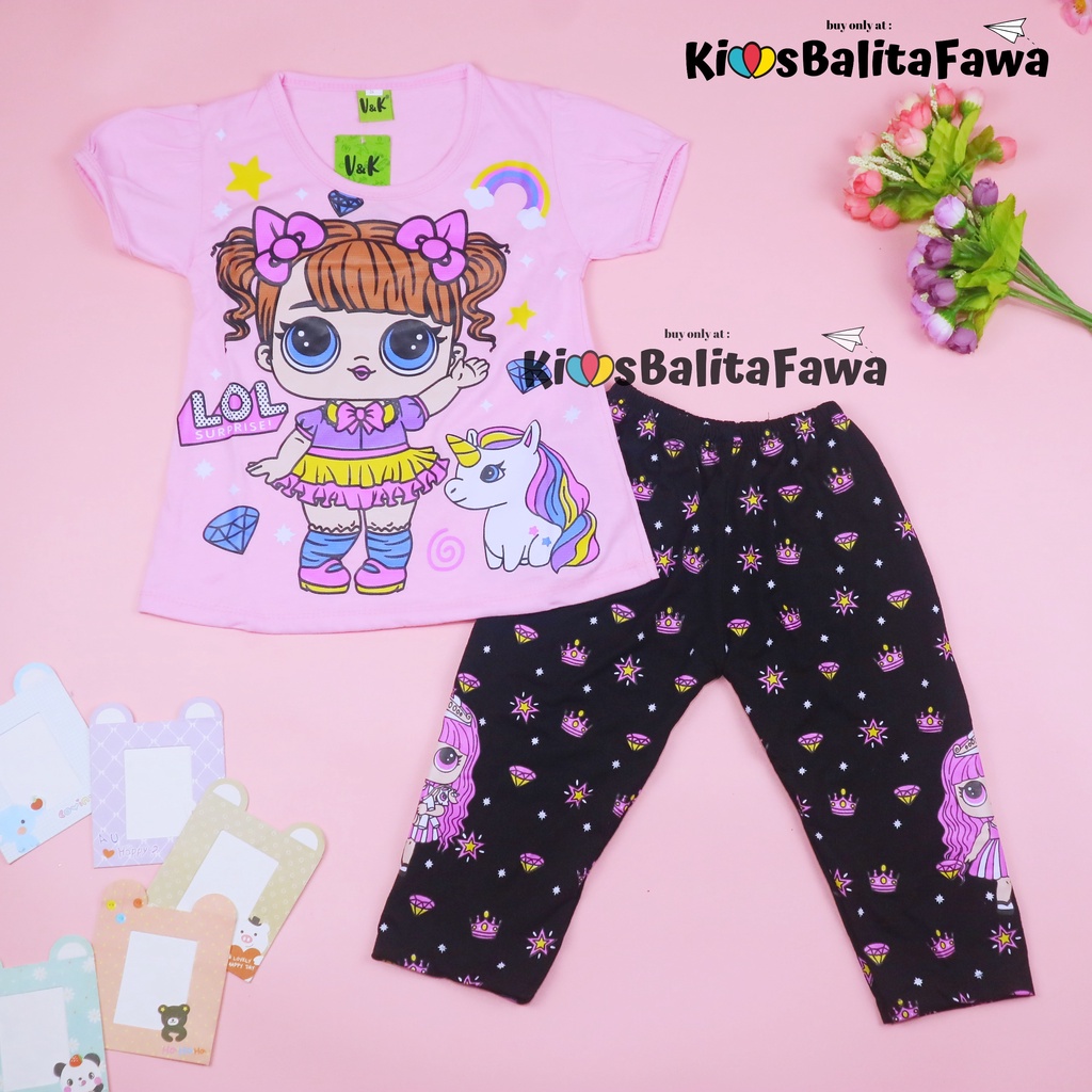 Setelan DOLL uk 2-6 Tahun / Baju Anak Karakter Legging Perempuan Celana Disney Import