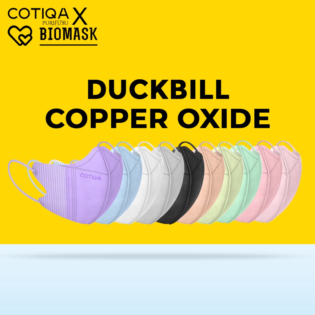 BIOMASK x COTIQA Masker Duckbill 3D Tembaga Copper Oxide Duckbil 4 Ply isi 5 Pcs - Hitam Putih Hijau