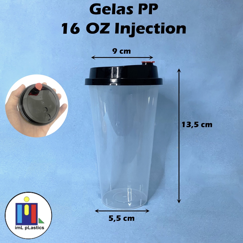 GELAS CUP PP INJECTION / GELAS BOBA / GELAS CHEESE TEA 16 Oz 500ml + Tutup ( 1 set 25pcs)