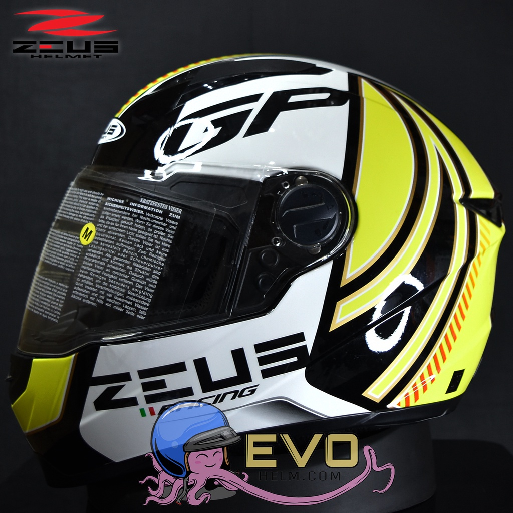 HELM ZEUS FULL FACE BLACK AL2 YELLOW - FREE SMOKE VISOR ZEUS ORIGINAL ( ONGKIR 2KG )