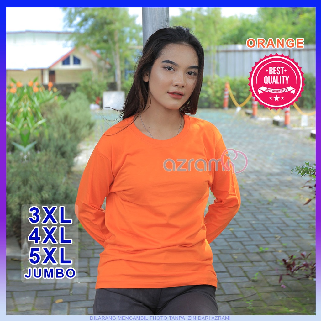 AZRAMI - Kaos Polos Wanita Lengan Panjang Jumbo Murah Warna Orange