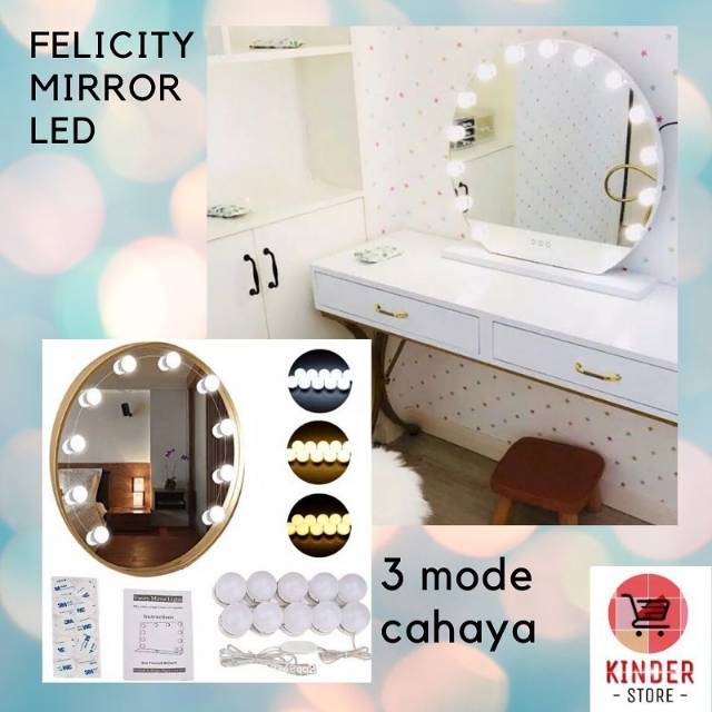 Termurah MEDAN [Garansi] Hanaiso Felicity 10 LED 5 Warna Lampu Cermin Rias Makeup Vanity Mirror LED Light Lampu Kaca