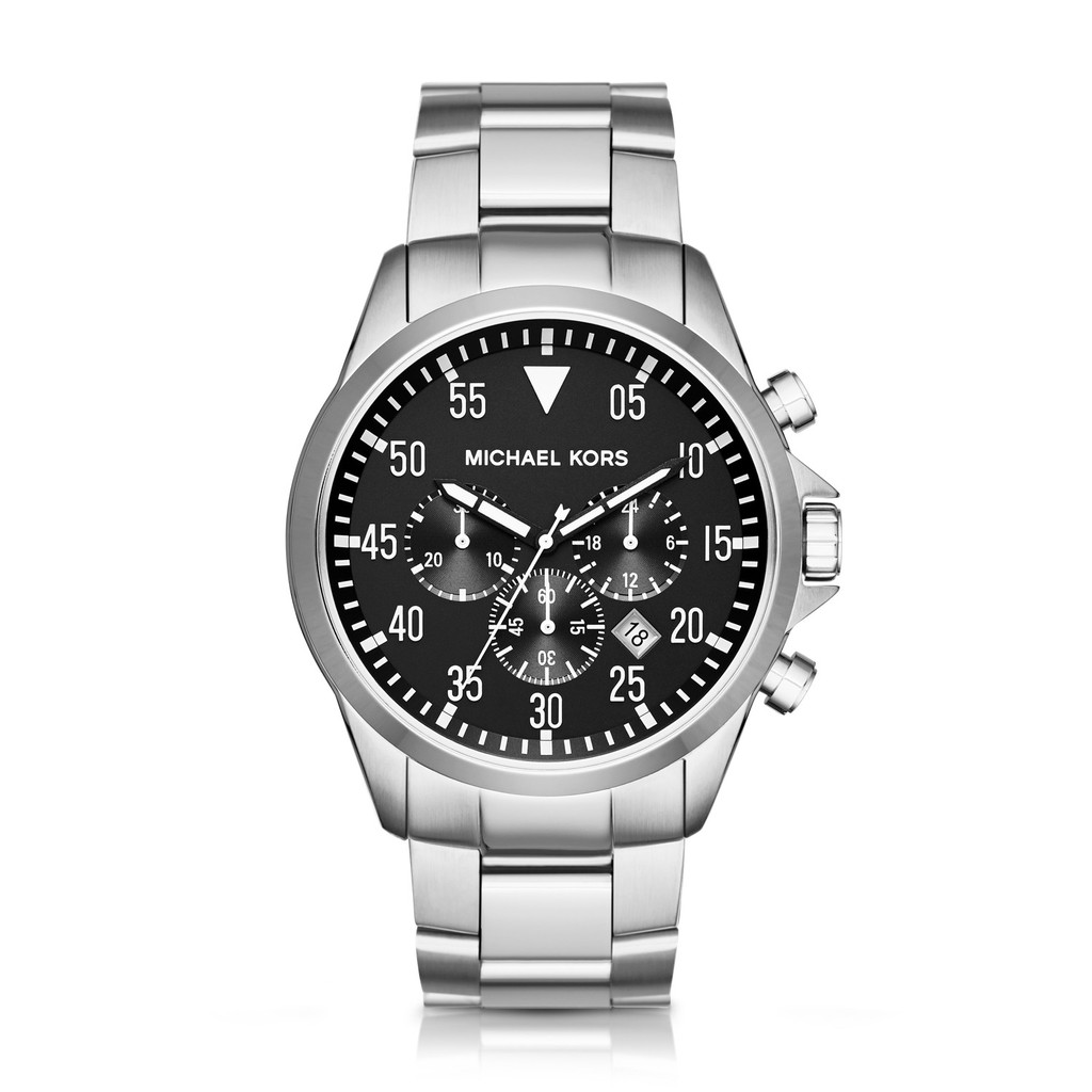 Michael Kors Mens Gage SS - Black Round Dial - Stainless Steel - Jam Tangan Pria - MK8413 - SL