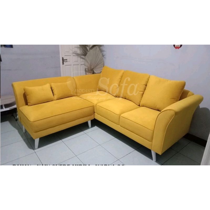 Sofa Sudut Kain Canvas Yellow