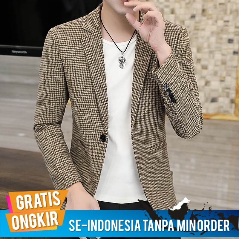 Jas Jaz Blazzer Blazer Kasual Santai Pria    Perapi Tempat Kecil  Korea Fashion  Kotak-kotak Import 