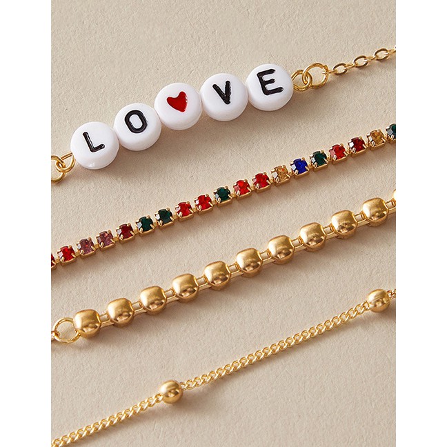 LRC Gelang Tangan Fashion Gold Color Coloren Multilayer Beaded Bracelet With Diamond Letters P08710