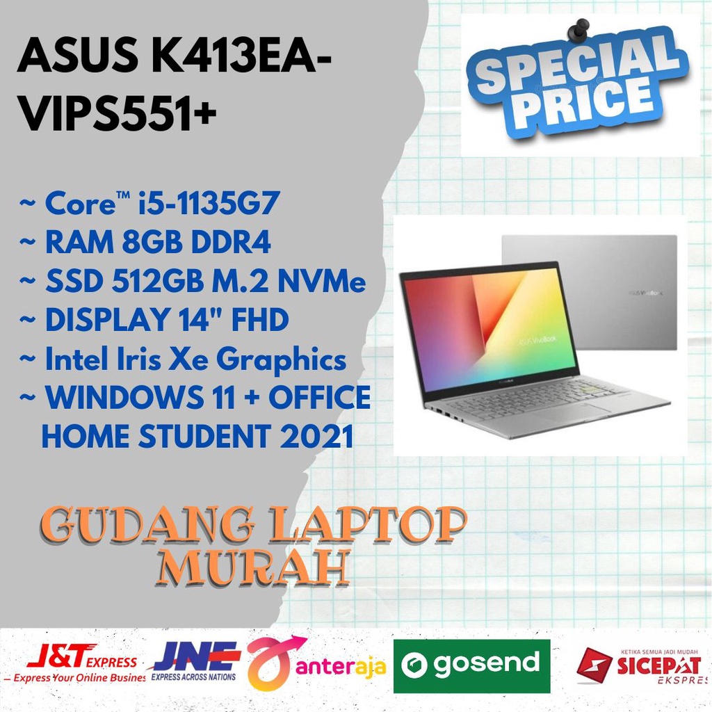 ASUS K413EA-VIPS551+ / I5-1135G7/8GB/512GB/14"VIPS/INTEL IRIS/W11+OHS
