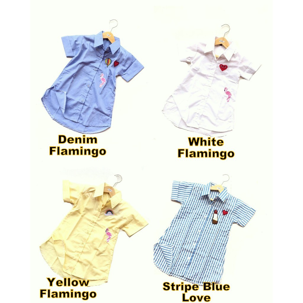 Dress Kemeja Anak Perempuan Kuning Putih Denim Biru Garis 1 2 3 4 5 tahun