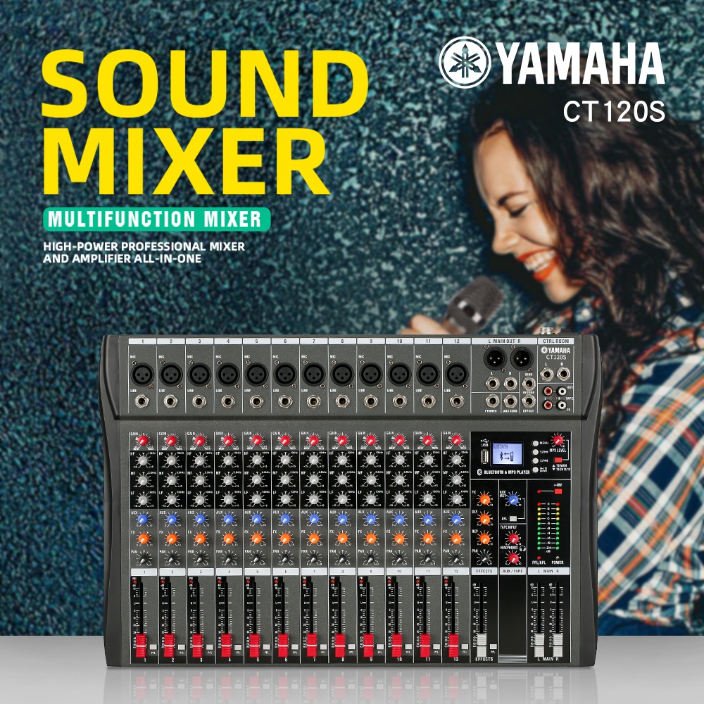 CT120S Pengaduk Audio Profesional 12 saluran mixer Efek gema bawaan Mendukung pemutaran Bluetooth/UBB/PC/MP3 Dukungan untuk penggunaan di dalam kendaraan Peralatan bernyanyi KTV pertunjukan luar ruangan