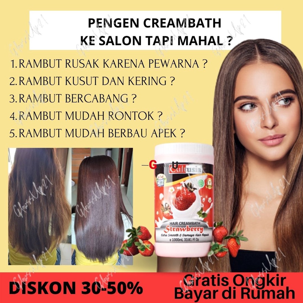 CREAMBATH RAMBUT CULTUSIA STRAWBERRY 1000ML KRIMBAT RAMBUT KERING TREATMENT RAMBUT STROBERI