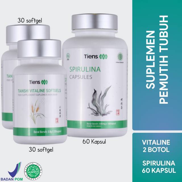 Tiens Pemutih Seluruh Tubuh Terbaik / Paket 60 Spirulina+ 60 Vitaline Softgel