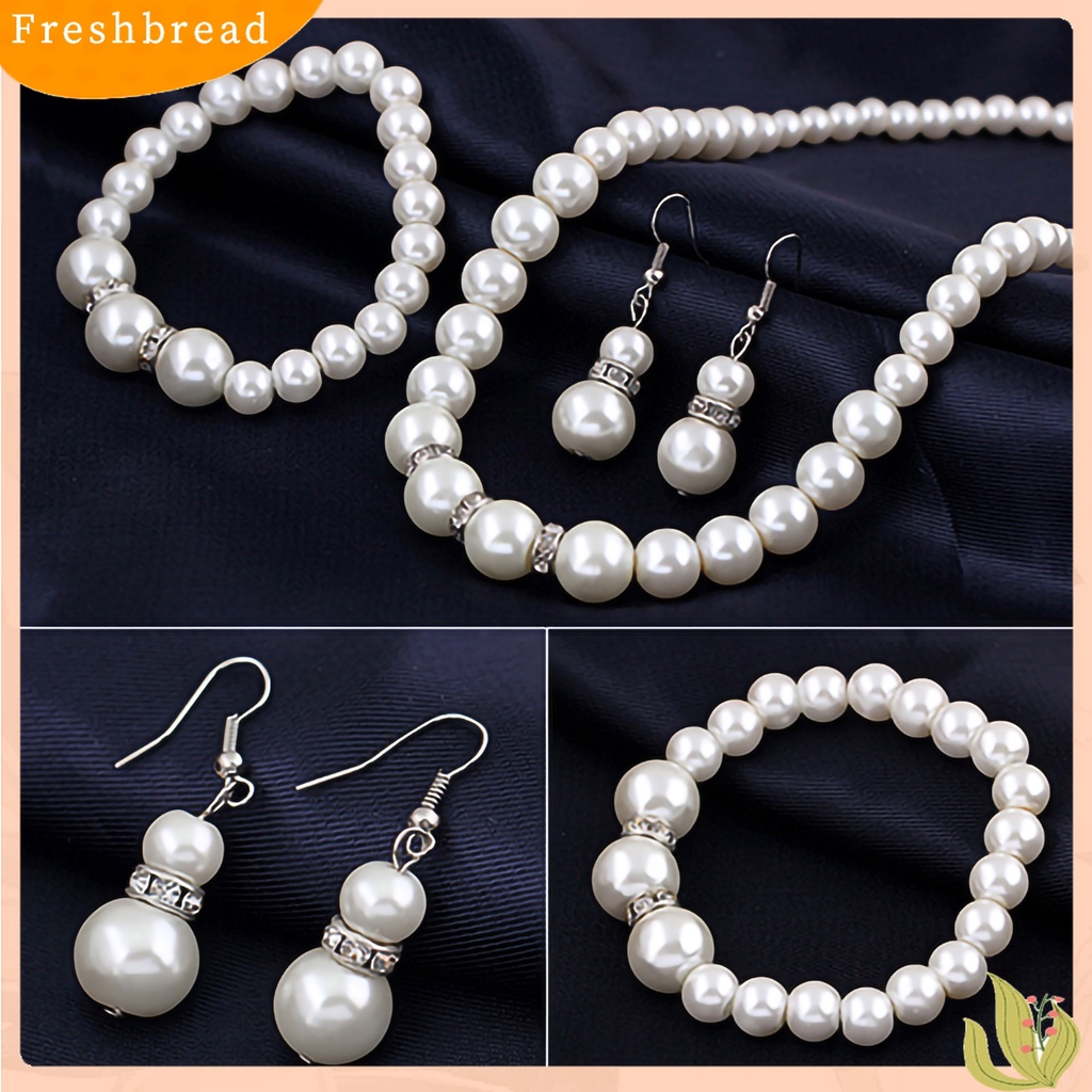 Terlaris Women Faux Pearls Alloy Necklace Bracelet Earrings Wedding Bridal Jewelry Set