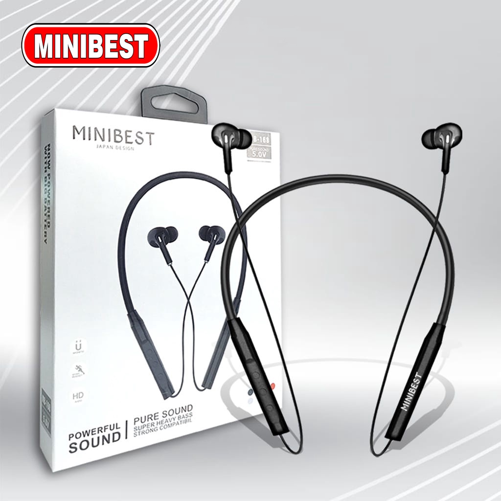 MB-168 TWS Headset Neckband Waterproof Bluetooth Sport Magnetik Wireless Bass Stereo Macaron