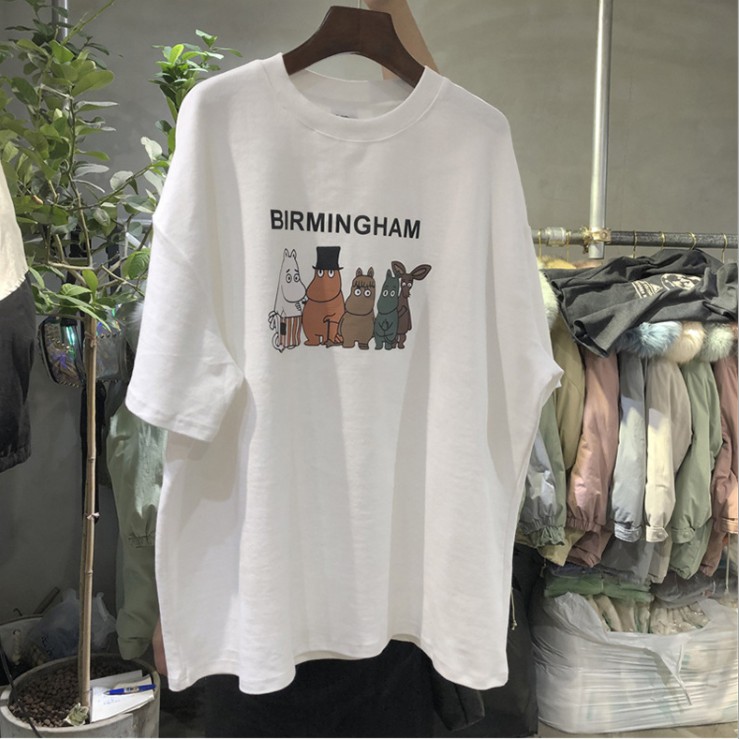 Kaos Wanita Motif Katun Tulisan Birmingham Korean Style T-Shirt Casual Kaos Longgar Santai Bagus