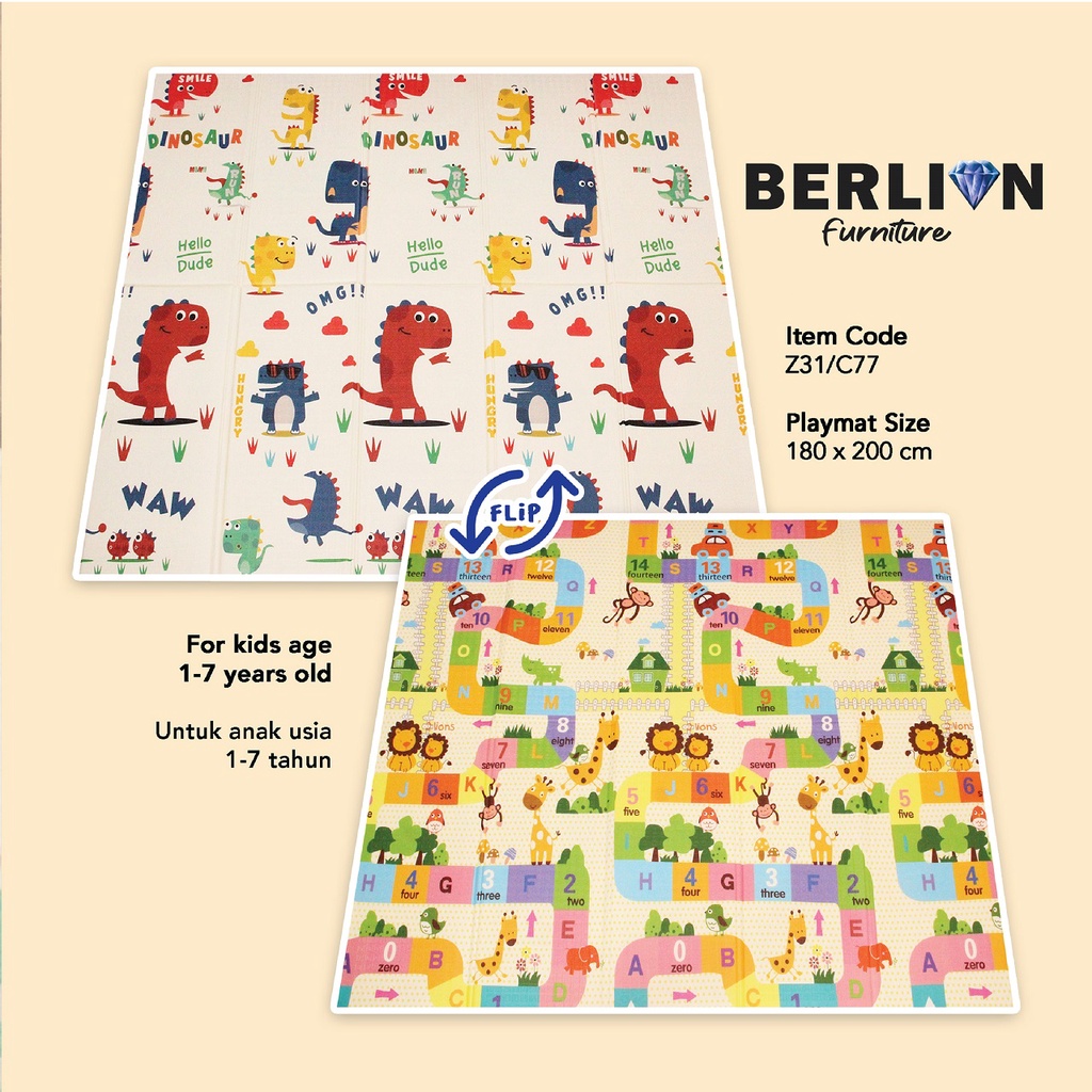 Playmat Bayi Karpet Lipat Anak lebih tebal Kualitas tinggi 180 x 200cm