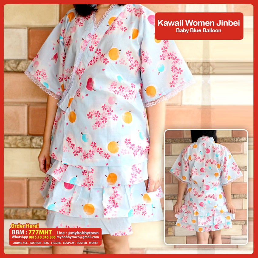 Kawaii Jinbei Wanita : Baby Blue Sakura &amp; Balloon