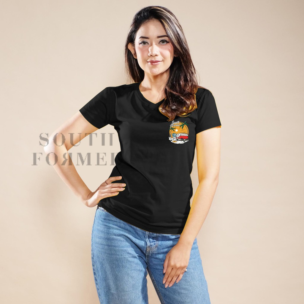 SOUTH FORMED SF BEACH KAOS V NECK / O NECK KATUN PREMIUM ADEM WANITA / CEWEK MOTIF / GAMBAR