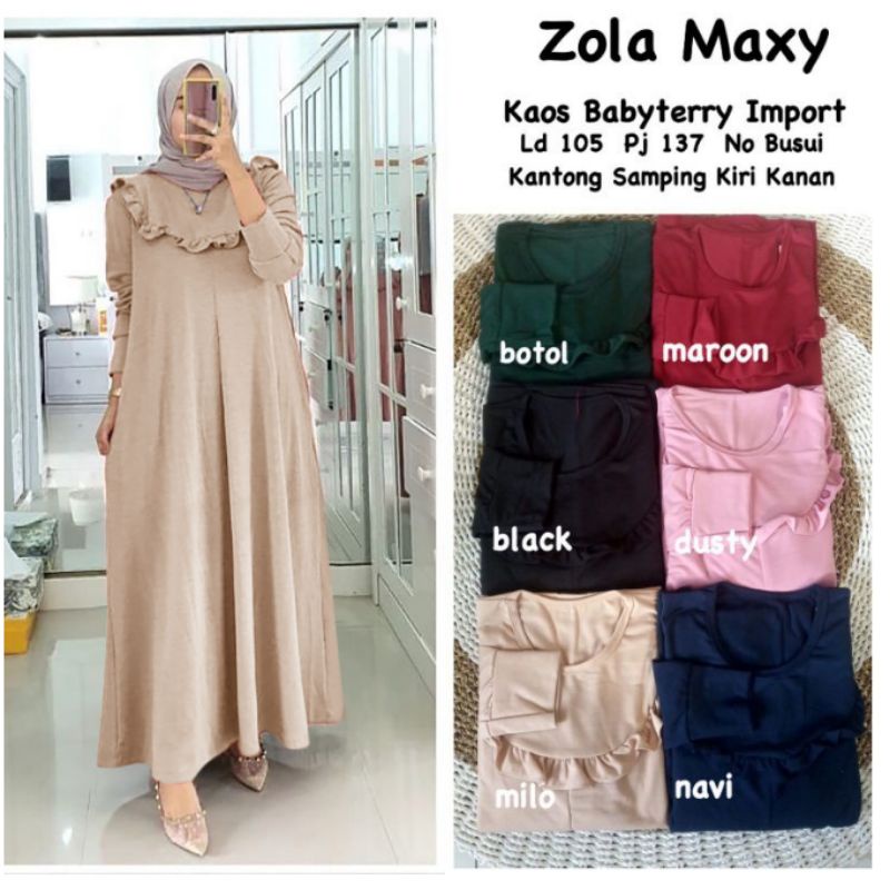 Zola Maxy - Gamis Babyterry Import LD105+ / Kantong Samping / R.26 - 277-6121