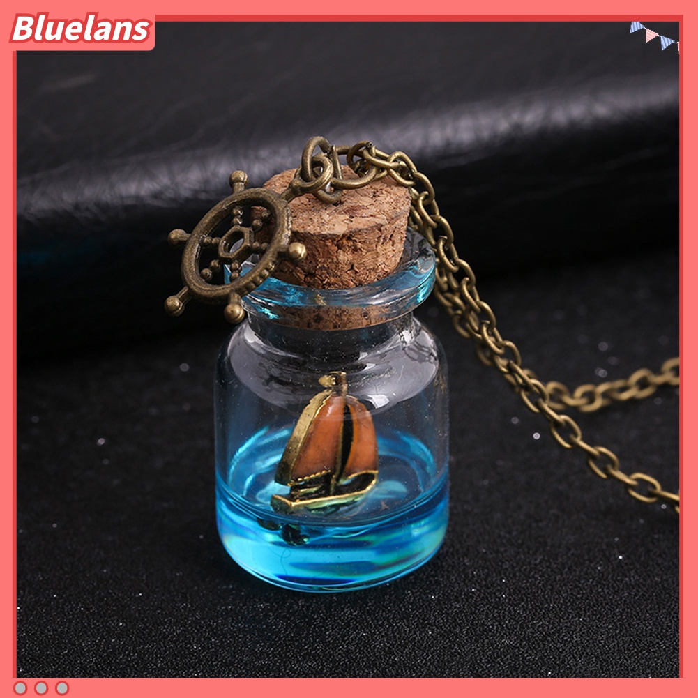 Kalung Liontin Botol Kaca Luminous Night Sailboat Untuk Wanita