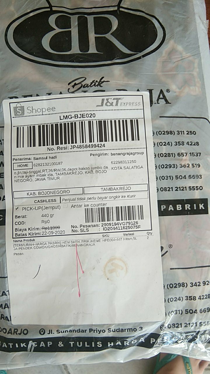 Benang Raja Hem Batik Pria Lengan Pendek Motif Teratai Kotak