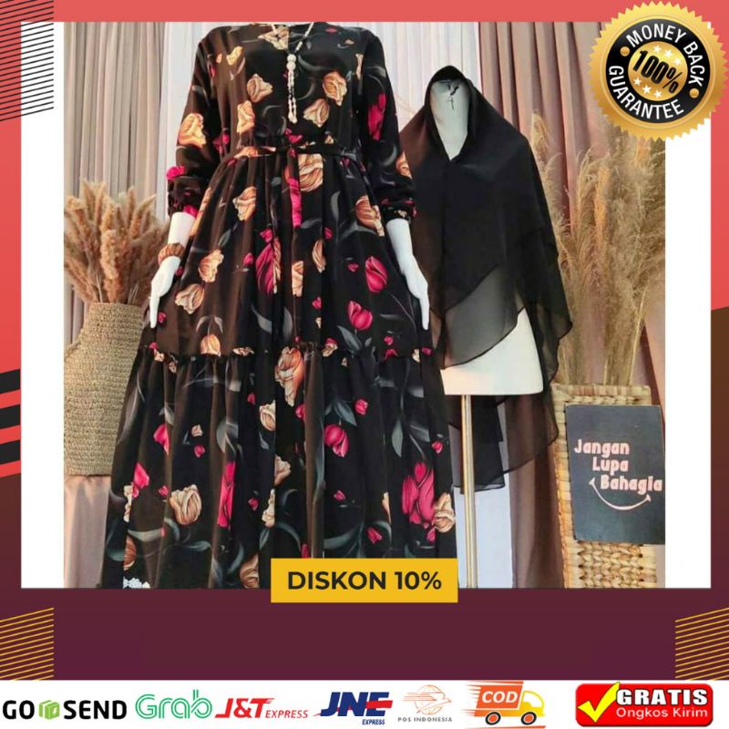 { NON HIJAB } gamis bunga tulip // gamis tulip katun // gamis syar'i // gamis bunga tulip katun // g