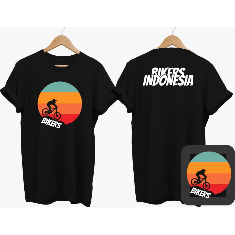 Kaos Sepeda Bikers Indonesia Sunset Bulet combed 30s depan belakang