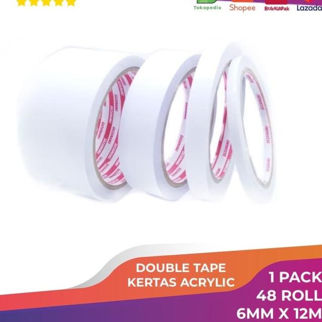 

♠ DOUBLE TAPE 6MM x 12 METER DOUBLETAPE KERTAS PUTIH SAZANAMI ISI 48ROLL - 1 PACK 48 ROLL ➤