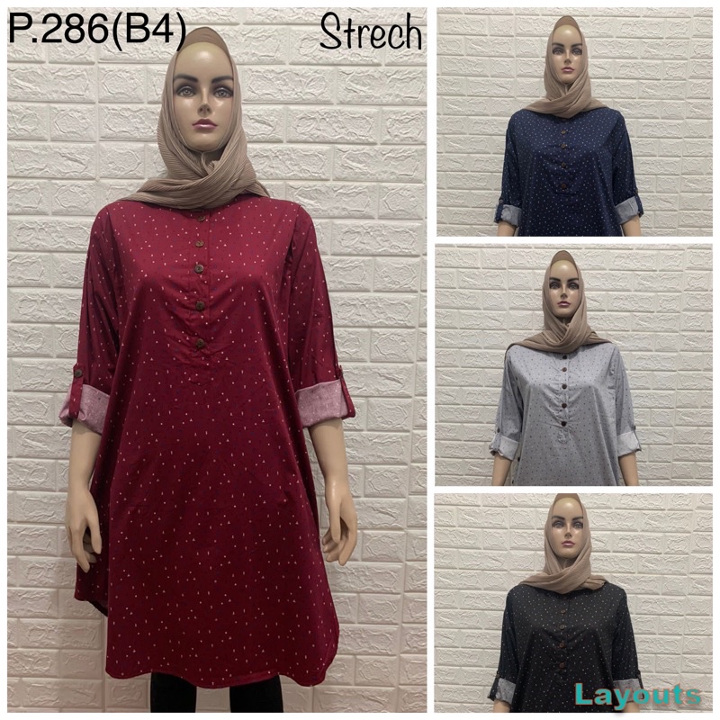 Tunik wanita oblong katun stretch wanita dewasa lengan panjang “286 B4”