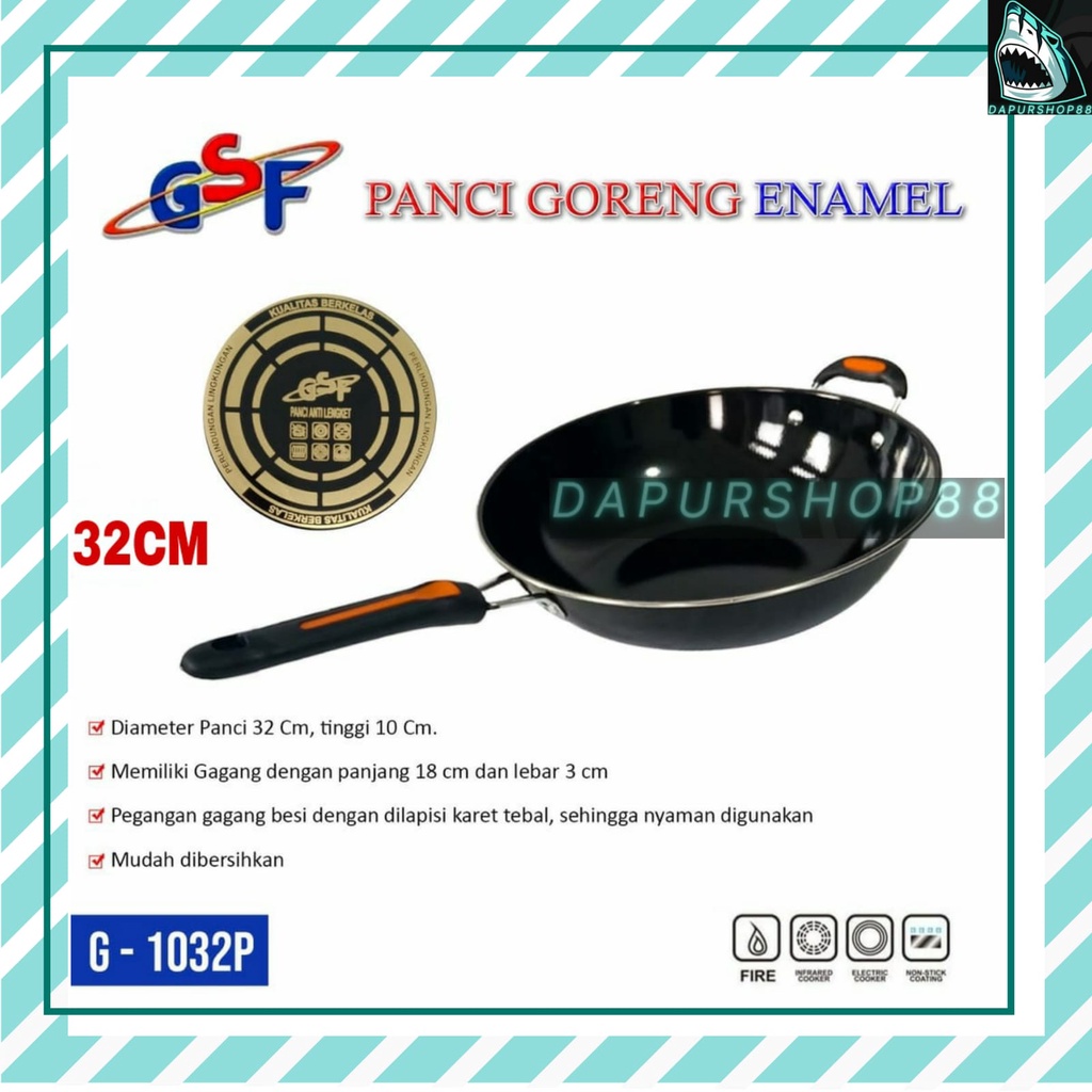 WAJAN GAGANG GSF 32CM HITAM / WAJAN TEFLON GAGANG 32CM / WAJAN PENGGORENGAN TEFLON 32CM / WAJAN ENAM