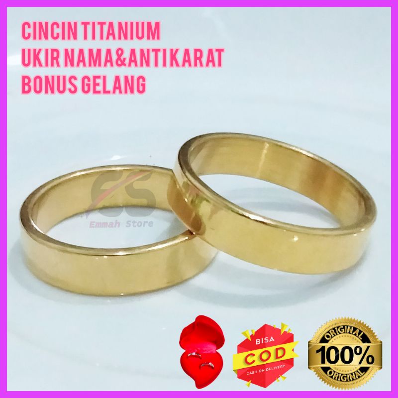 COD [COD]Cincin Couple Titanium Anti Karat  Emas Polos Ring Pria Wanita Ukir Nama Cicin Tunangan Nik