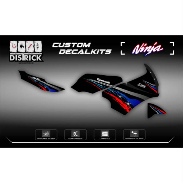 Striping decalkits Ninja 150 SSR Bluered body belakang Ninja R atau SSR