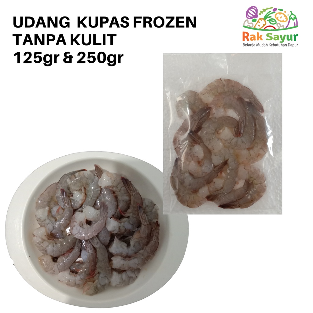 

Udang Kupas Vaname Frozen 125gr Dengan Ekor Seafood Shrimp Rak Sayur Padang