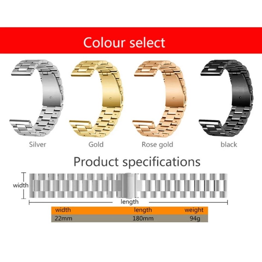 STRAP TALI JAM TANGAN - STAINLESS STYLE 3 BEADS 20MM - FOR GARMIN VIVOACTIVE 3 FORERUNNER 245