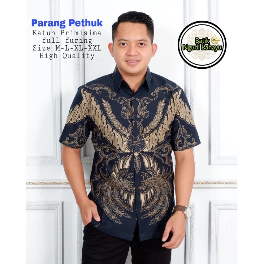 Batik pria lengan panjang PENDEK  NAVY DONGKER modern ORIGINAL BAJU PREMIUM KEKINIAN SOLO MURAH TERBARU &quot;NGUDI&quot;