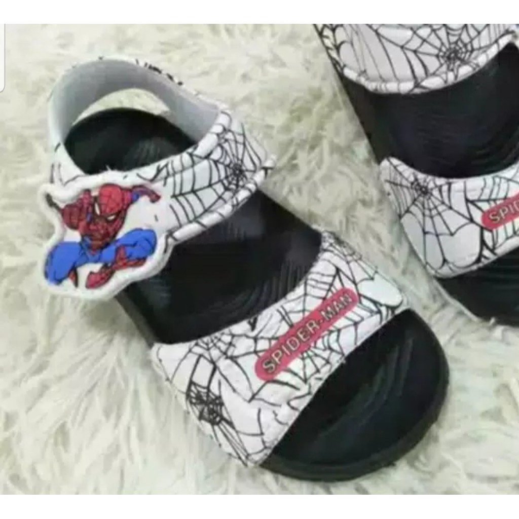 SANDAL ANAK LAKI LAKI SPIDERMAN FLAT SOFT NON LED USIA 1,5 sd 4 THN WARNA PUTIH