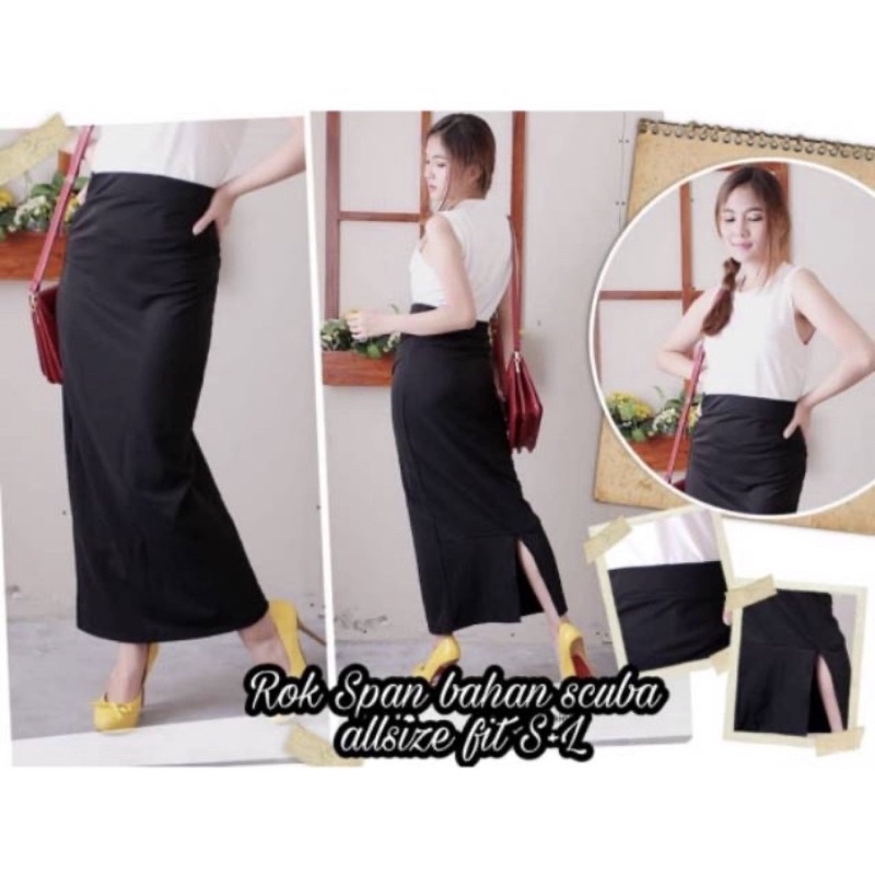 Rok Span Scuba/Rok Span Hitam/Rok Span Belah belakang