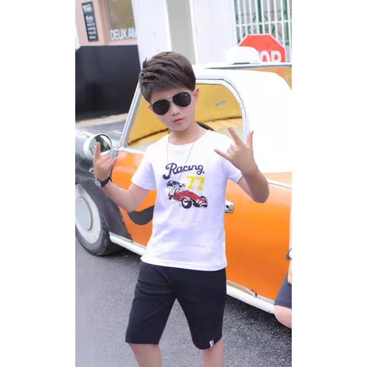 Promo !! Setelan baju anak cowok  - setelan racing seventy seven import uk   4-5thn (putih)