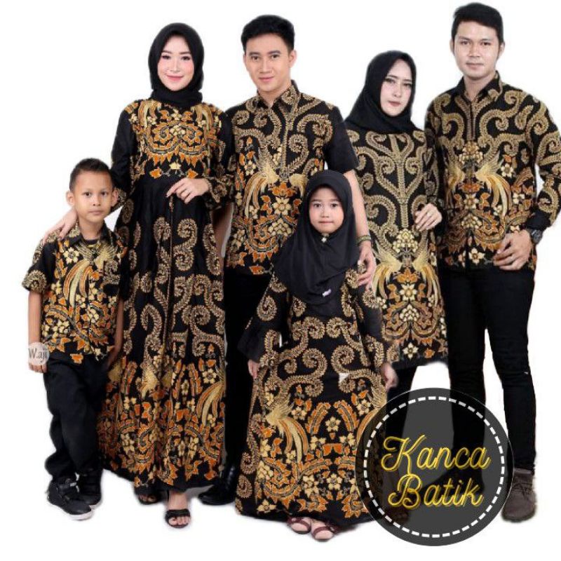 Paling Murah Promo Batik Couple Keluarga Sarimbit Sania Ruffle Batik Ori Ndoro Jowi Motif Padi Emas RD6073UXZgN58j