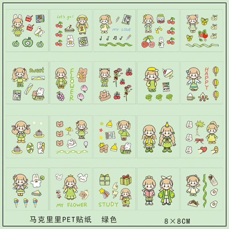1 pcs kisscut stiker deco transparant lucu korea sticker cute kisscut-Green