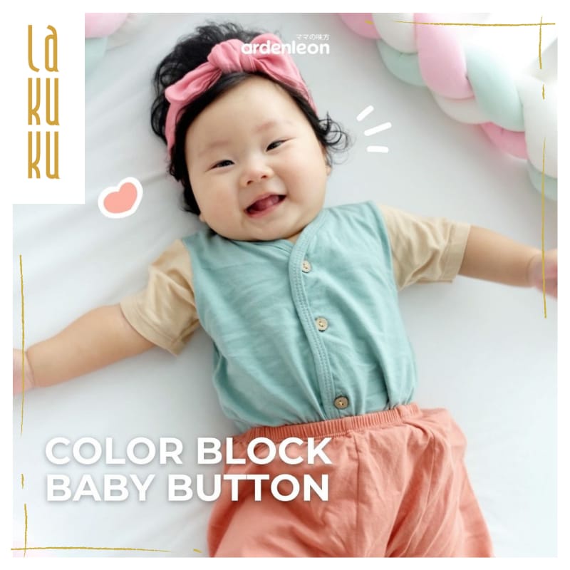 Lakuku - Ardenleon Color Block Baby Button Set Setelan Baju Celana Bayi Full Colors