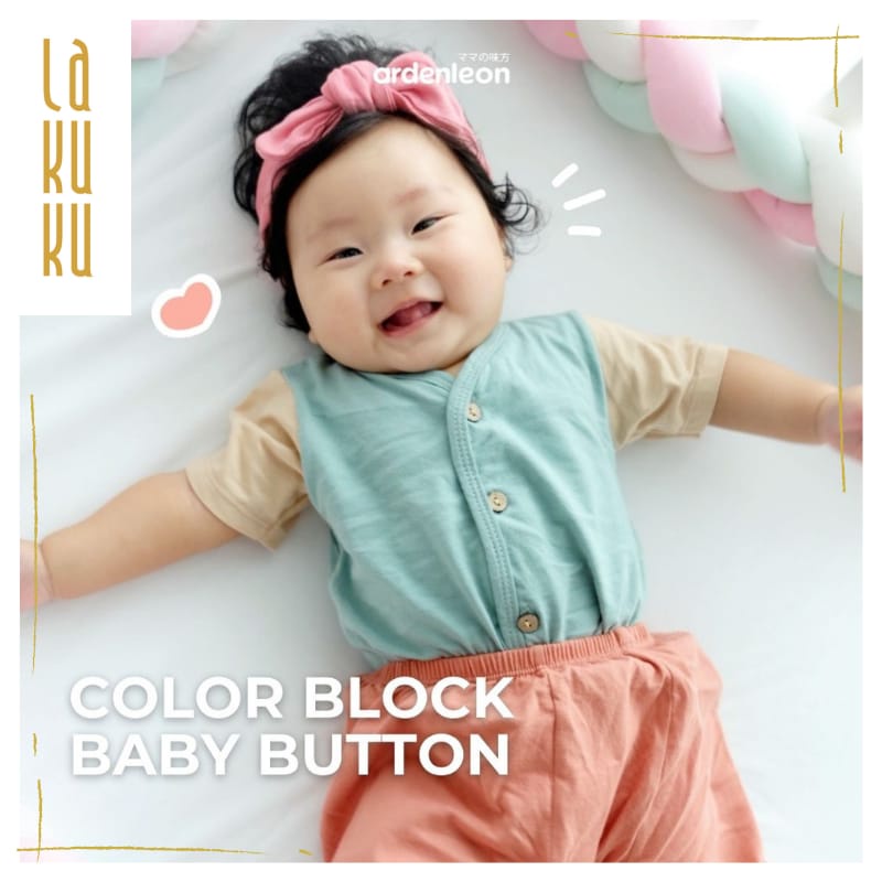 Lakuku - Ardenleon Color Block Baby Button Set Setelan Baju Celana Bayi Full Colors