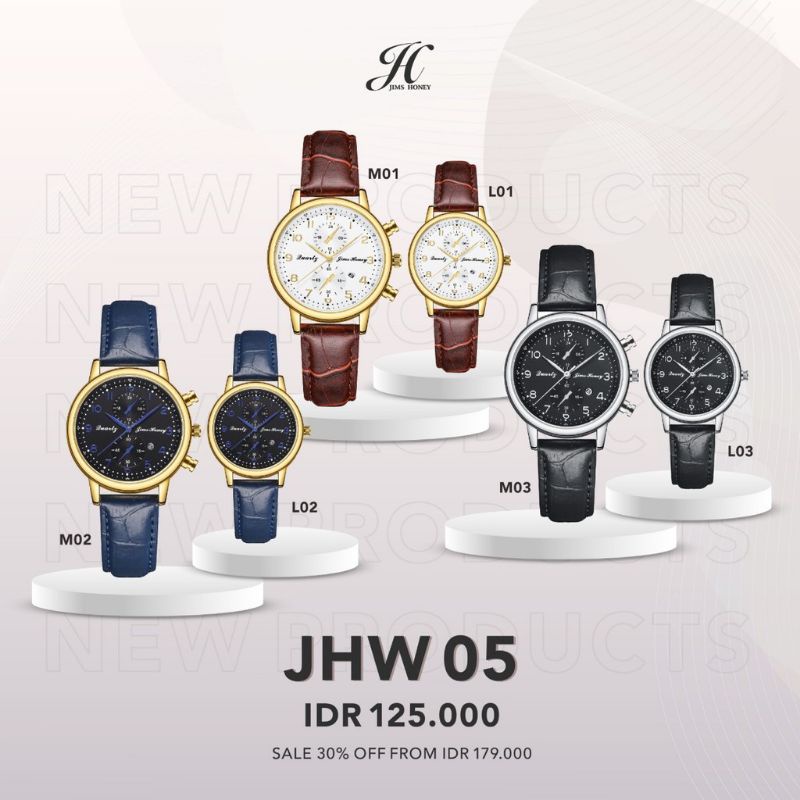 JAM TANGAN JHW 05 M02 NAVY JIMS HONEY ORIGINAL/ JAM TANGAN PRIA KULIT IMPORT/FREE BOX