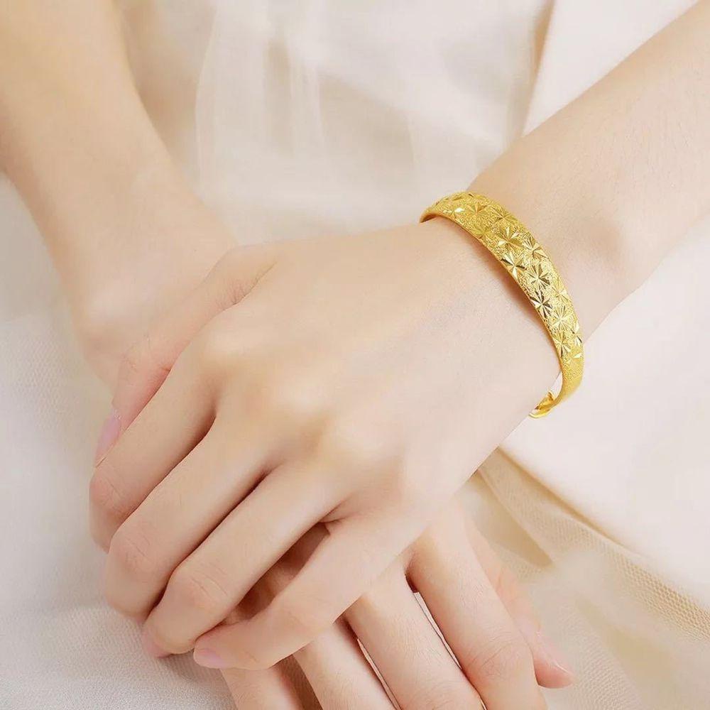 Needway   Adjustable Bangle Warna Emas Mengkilap Pernikahan Pengantin Dekorasi Perempuan 24 K Perhiasan Hadiah Arab Saudi Wanita Gelang