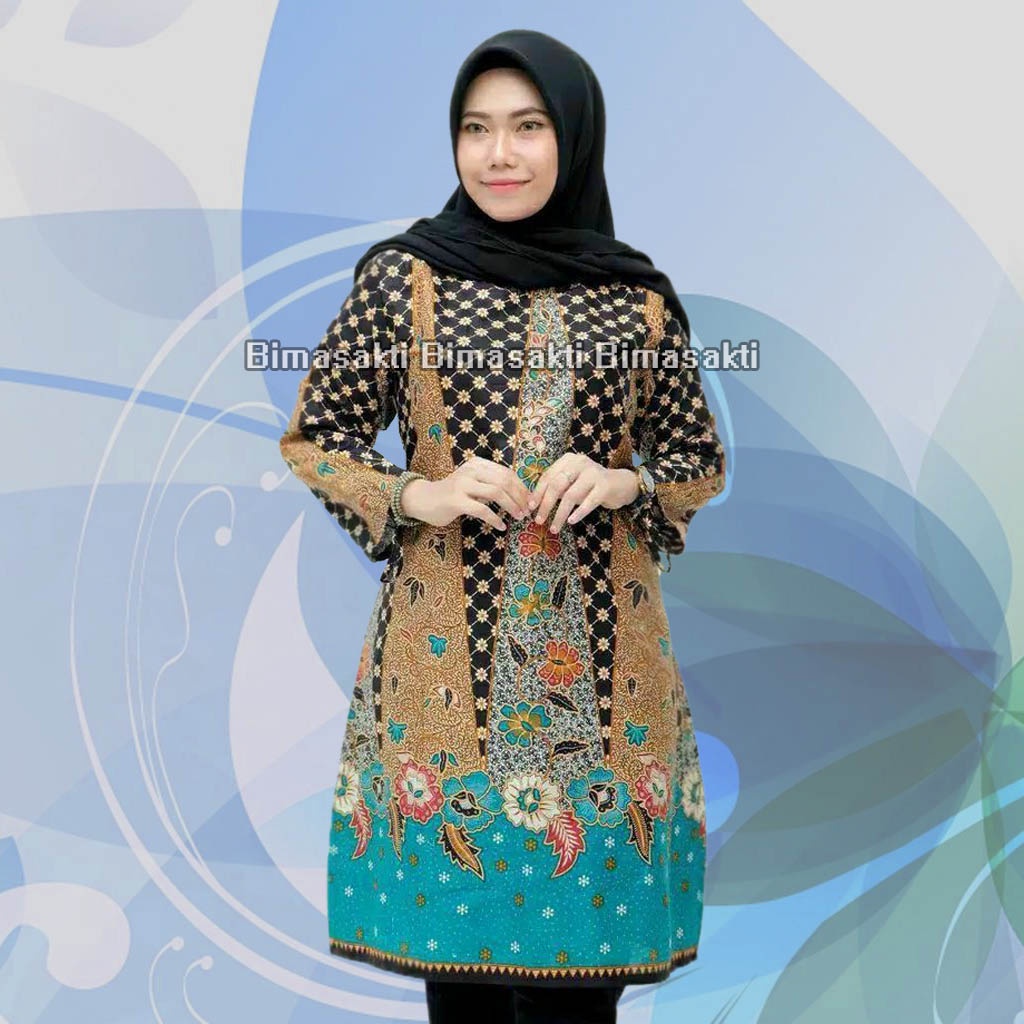 Terbaru - tunik batik wanita motif terbaru - atasan batik wanita - tunik lengan panjang - tunik batik modern - atasan batik muslimah - dress batik wanita terbaru - bimasakti - bima sakti - bayar ditempat