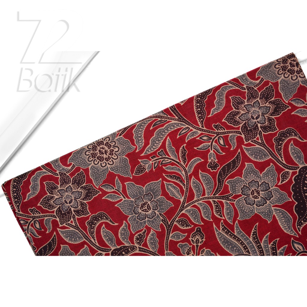 KAIN BATIK KATUN Premium Motif Kembang Sekar Warna Merah Abang 727293 Cap 72 Jarik Jarit Samping Kebat Panjang Batik Katun Modern Premium Bahan Seragam Batik Pernikahan Kantor Keluarga Murah Kamen Jadi Batik Bali Lembaran