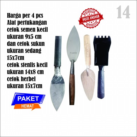 14 ) satu paket hemat 4 pcs alat tukang cetok herbel kecil cetok sukun tanggung cetok kecil